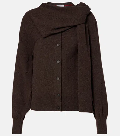 Ferragamo Draped Cashmere Cardigan In Brown