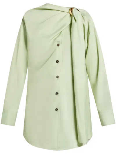 Ferragamo Draped-detail Button-up Shirt In 绿色