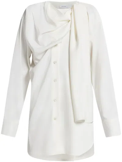 Ferragamo Draped-detail Long-sleeved Shirt In Weiss