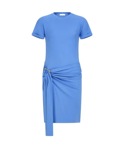 Ferragamo Draped Knot Detail Mini Dress In Blue