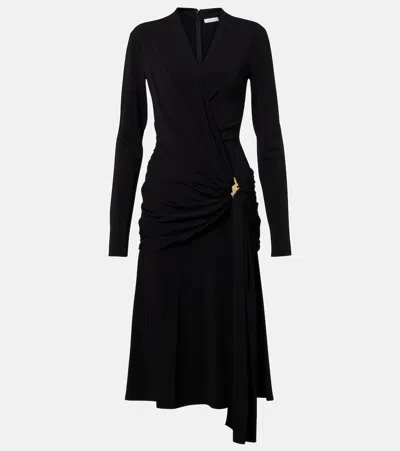Ferragamo Draped Jersey Midi Dress In Black