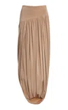 Ferragamo Draped Jersey Midi Skirt In Neutral