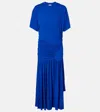 Ferragamo Asymmetric Jersey Midi Dress In Blue