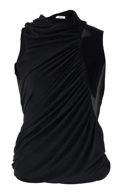 Ferragamo Woman Sleeveless Top With Leather Insert In Black
