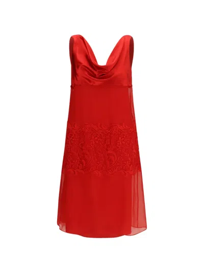 Ferragamo Draped Lace-embroidered Mini Party Dress In Red