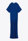 Ferragamo Long Blue Dress Draping Salvatore