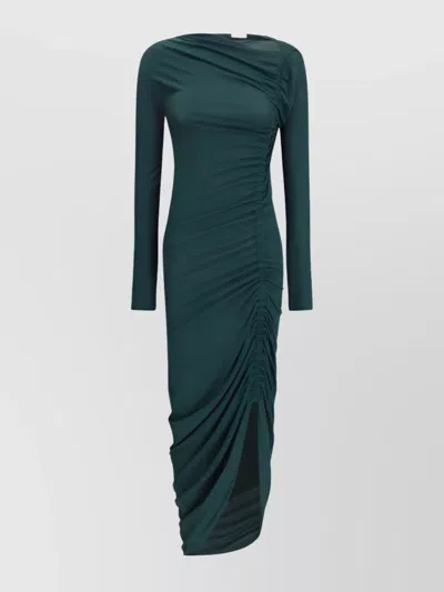 Ferragamo Draped Midi Dress Asymmetric Hem In Green