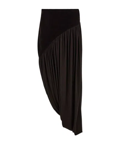 Ferragamo Draped Midi Skirt In Brown