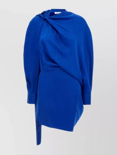 Ferragamo Draped One Shoulder Long Sleeve Dress In Blue
