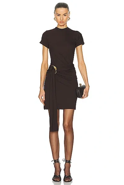 Ferragamo Draped Short Sleeve Dress In Espresso