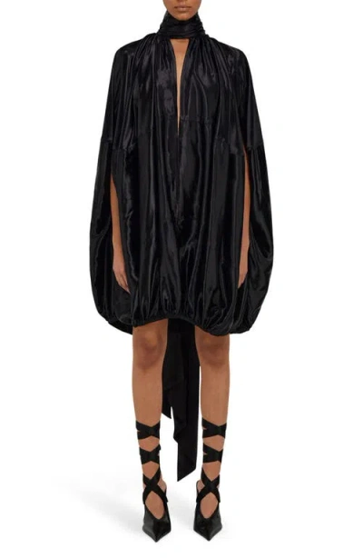 Ferragamo Draped Silk Dress In Nero