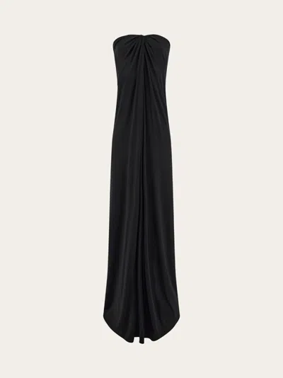 Ferragamo Draped Strapless Dress In Black