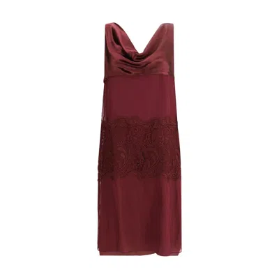 Ferragamo Draped Dress In Burgundy