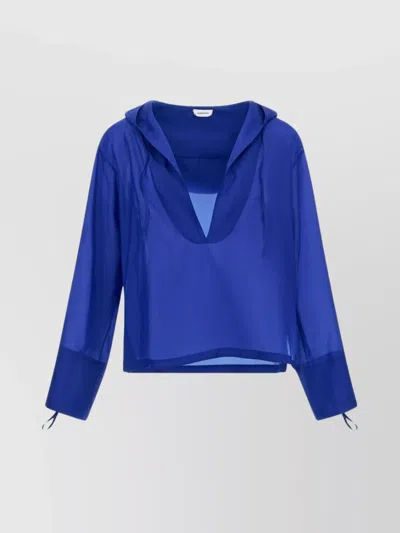 FERRAGAMO DRAWSTRING HOODED BLOUSE IN SHEER FABRIC