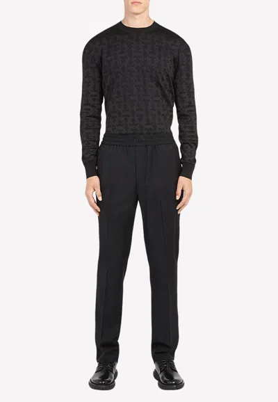 Ferragamo Drawstring Pants In Wool And Mohair In Black