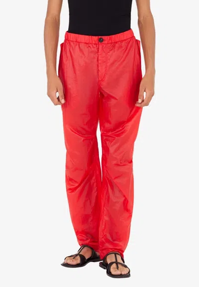 Ferragamo Drawstring Straight-leg Pants In Red