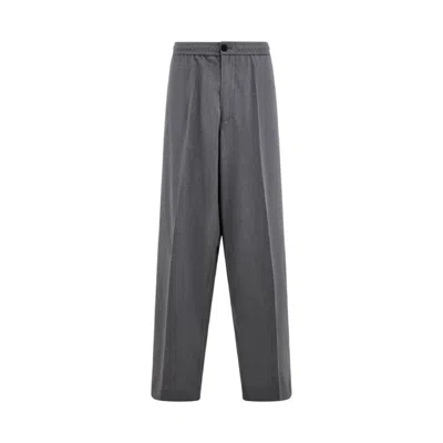 Ferragamo Drawstring Virgin Wool Trouser In Gray