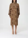 Ferragamo Ruffled Printed Midi Dress In Brown