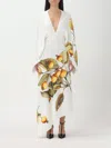 Ferragamo Long White Asymmetric Dress With Graphic Print In Viscose Blend Woman In White