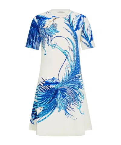 Ferragamo Dress With Feather Print In Multi