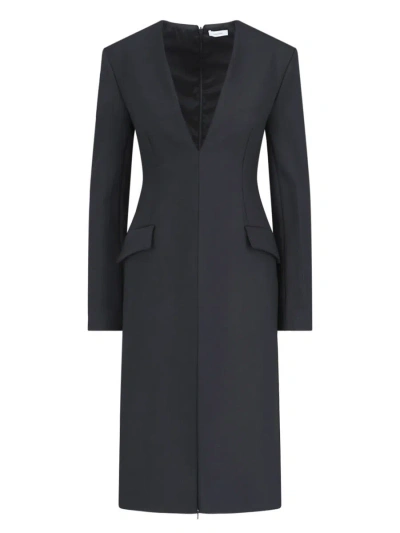 Ferragamo Woman Deep V Coat Dress In Black