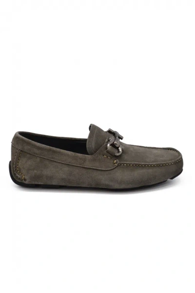 Ferragamo Driver Gancini Loafers In Gray