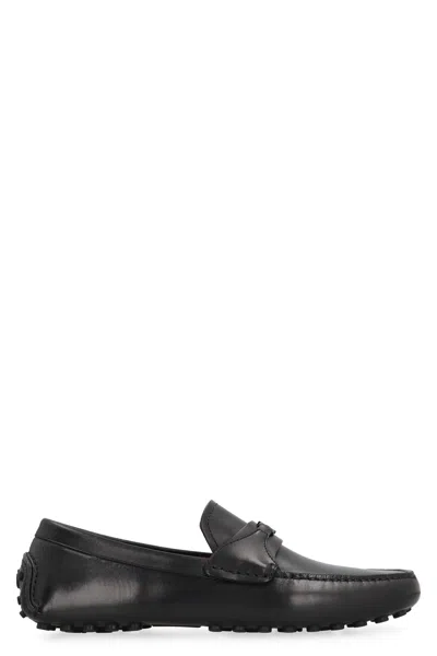Ferragamo Leather Loafers With Round Toe And Sole In Black