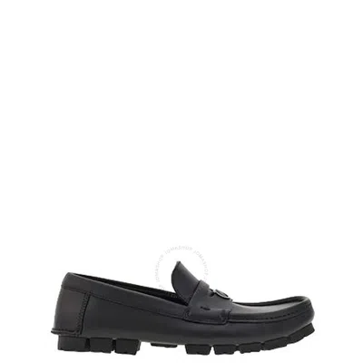 Ferragamo Driver Loafers With Gancini Ornament In Black