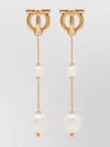 Ferragamo Drop Design Pearl Earrings With Gold Hardware
