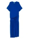Ferragamo Asymmetric Jersey Midi Dress In Blue