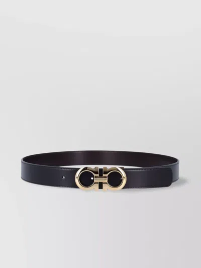 Ferragamo Dual Adjustable Gold Buckle Belt In Pattern