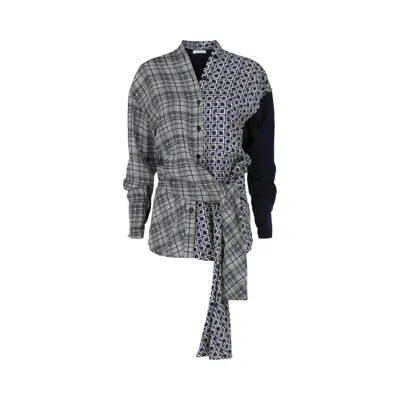 Pre-owned Ferragamo Dual Printed Shirt 'blue' | Women's Size 40