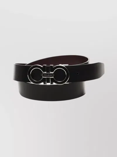 Ferragamo Dual Sided Gancini Adjustable Belt In Black