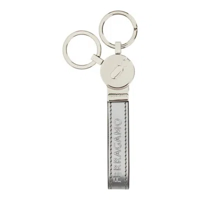 Ferragamo Dual-ring Metallic Leather Keyring In ["grey"]