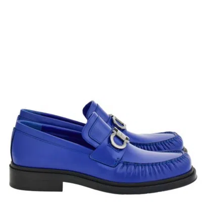 Ferragamo Duccio Leather Gancini Loafers In Blue