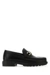 Ferragamo Black Leather Loafers With Gancini Ornament