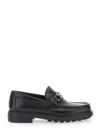 Ferragamo Black Leather Loafers With Gancini Ornament In Black