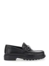 Ferragamo Black Leather Loafers With Gancini Ornament In Black