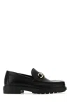 Ferragamo Black Leather Loafers With Gancini Ornament In Black