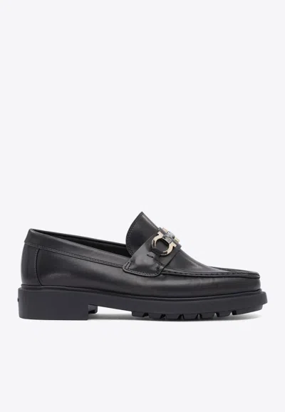 FERRAGAMO DUGLAS GANCINI LEATHER LOAFERS