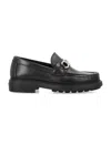 Ferragamo Black Leather Loafers With Gancini Ornament