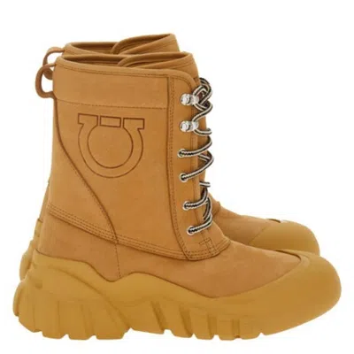 Ferragamo Dune Gancini Combat Boots In Brown