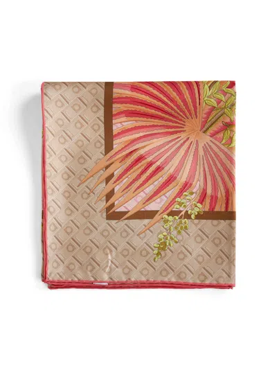 Ferragamo Dune Print Silk Twill Scarf In Neutral