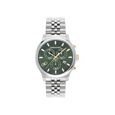 Pre-owned Ferragamo Duo Chrono Bracelet Watch 'stainless Steel' | Silver | Men's Size Onesize