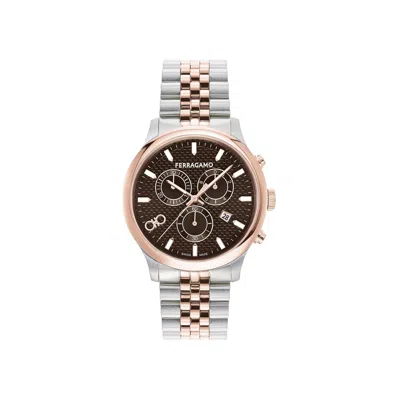 Pre-owned Ferragamo Duo Chrono Bracelet Watch 'two Tone' | Silver | Men's Size Onesize