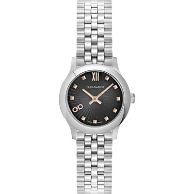 Ferragamo Duo Mini Bracelet Watch, 25mm In Black/stainless Steel