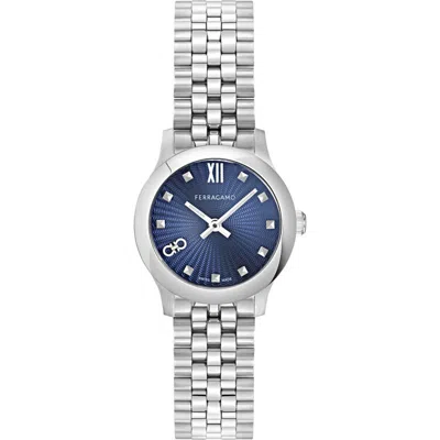 Ferragamo Duo Mini Bracelet Watch, 25mm In Blue/stainless Steel