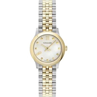 Ferragamo Duo Mini Bracelet Watch, 25mm In White/two Tone