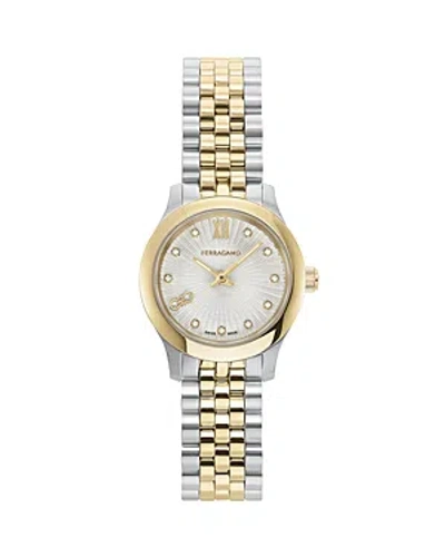 Ferragamo Duo Mini Diamond Bracelet Watch, 25mm In Two Tone