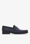 Ferragamo Black Loafer With Logo In Leather Man In Navy